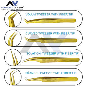 Pinces à cils de précision pour extensions de cils, pinces à volume à pointe en fibre, pinces à cils en acier inoxydable à pointe en fibre, lot de 4 pièces - Product Image 4