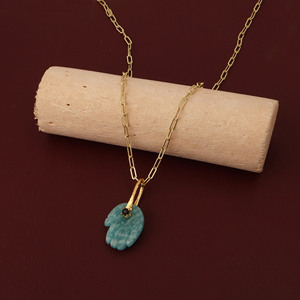 Amazonite <b>Hamsa</b> <b>Hand</b> <b>Necklace</b> with Black Onyx Gold Plated Brass Paperclip Chain Spiritual Protection Jewelry - Product Image 3