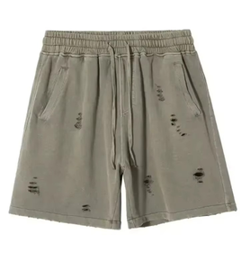 Mens 420GSM Vintage Acid Wash Distressed Sweat Shorts Heavyweight Corduroy Solid Streetwear Gym Shorts Custom Logo - Product Image 4