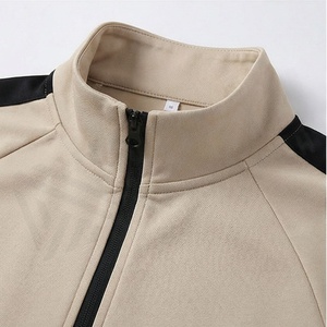 Survêtement beige pour homme, manches longues, col montant, fermeture éclair sur le devant, vêtements de sport décontractés avec poches latérales, tenue d'automne - Product Image 4