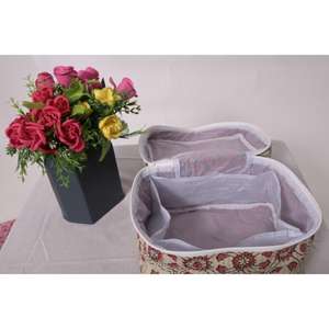 Grande trousse de maquillage en coton matelassé faite à la main, imprimé floral, avec fermeture éclair, organiseur de cosmétiques portable pour les voyages - Product Image 5