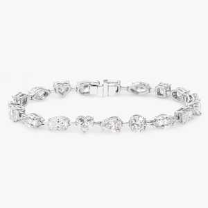 Diamond Tennis <b>Bracelets</b> 14K 18K <b>Solid</b> Gold Sparkling Multi Shape Lab Grown Box Clasp Safety Latch 7 In Luxury Statement Jewelry - Product Image 4