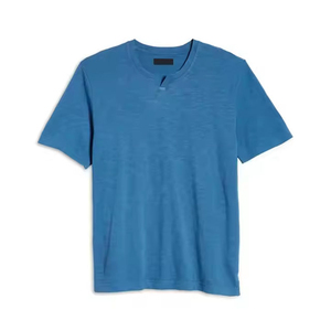 T-shirt homme bleu col V manches courtes coupe classique couleur unie 100 % coton jersey tricoté style décontracté t-shirt homme bleu - Product Image 2