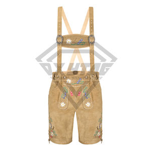 Premium Authentic Bavarian Lederhosen Men German Octoberfest Costume Genuine Suede Leather Shorts with Embroidery <b>Suspender</b> Set - Product Image 5