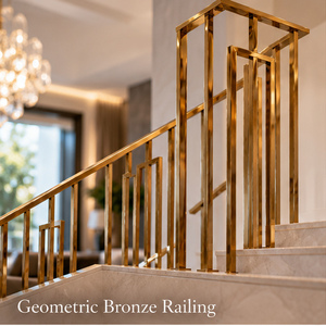 Collection Architectes : Garde-corps doré avec cadres rectangulaires imbriqués pour hôtels et villas de luxe – Main courante et balustrade - Product Image 1