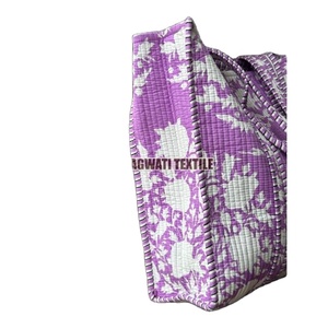 Quilted Indian Handmade Pure Cotton Women's Casual <b>Tote</b> <b>Bag</b> with <b>Zipper</b> Closure Beautiful Beach Wear for Party Travel Storage - Product Image 3