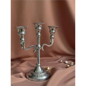 Antique Silver 3-Arm Metal <b>Candelabra</b> Luxury Tabletop Candle Holder Vintage Wedding Centerpiece Decorative Taper Stand Holder - Product Image 2