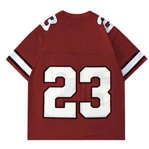Créez votre propre maillot de football américain personnalisé avec nom et numéro d'équipe imprimés, coupe ample, style rétro, en tissu mesh 100% polyester. - Product Image 2