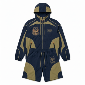 Custom Summer 2-Piece Nylon Shorts and <b>Jacket</b> Set for <b>Men</b>, High-Quality Zipper Streetwear Hoodie and Shorts Set Tracksuit Set - Product Image 1