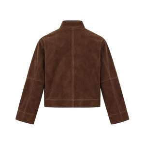 Wholesale Top Quality Cow <b>Suede</b> <b>Women</b> Leather <b>Jacket</b> Stand Collar Zipper Patch Pocket Short Utility Autumn Coat - Product Image 5