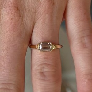 <b>Emerald</b> Cut Moissanite Sterling <b>Silver</b> Luxury <b>Ring</b> Gold Plated Bezel Setting Women's Classic Engagement Band - Product Image 3