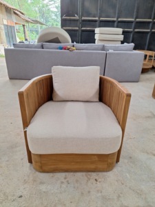 Contemporary Outdoor Wooden <b>Sofa</b> <b>Set</b> With High-Density Foam Cushions Waterproof Garden Furniture For Poolside Use - Product Image 4