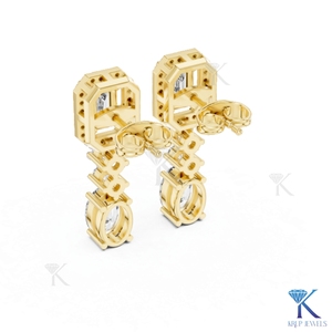 ต่างหูเพชร CVD ทรงเอเมอรัลด์แบบห้อยประดับเพชรทรงวงรี ทองคำแท้ 14K หรูหราสำหรับผู้หญิง เหมาะสำหรับงานแต่งงาน - Product Image 3