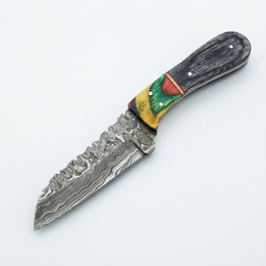 Couteau de chasse en acier Damas avec manche pleine longueur, forgé à la main, lame fixe, pour camping en extérieur, bushcraft, survie et utilisation polyvalente - Product Image 1