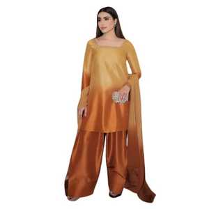 Moderno Diseño Exclusivo Farsi Salwar Kameez de Seda con Cuatro Hermosas Cuentas Decorativas en Colores, Crepé y Organza, Dupatta para Fiesta - Product Image 1