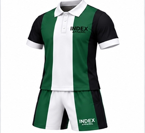 INDEX APPAREL <b>Men's</b> <b>Green</b> Black White Striped <b>Polo</b> <b>Shirt</b> Shorts Set Short Sleeve Knitted Quick Dry Sporty 2 Piece Outfit - Product Image 4