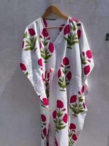 Women's Floral Print 100% Cotton Maxi <b>Kaftan</b> Dress V Neck Batwing Sleeve Drawstring <b>Beach</b> Cover Resort Wear Boho Summer - Product Image 3