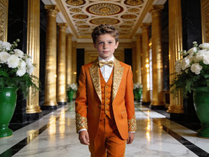 Traje de esmoquin verde oliva para niños con bordado dorado, conjunto de ropa formal para bodas y fiestas infantiles - Product Image 2