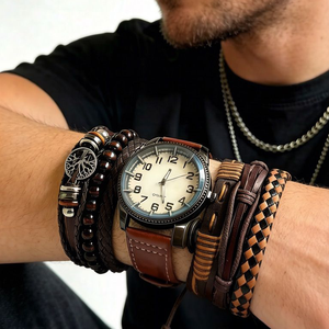 Reloj de Lujo para Hombre 2026, Conjunto de Reloj de Cuarzo con Correa de Cuero Marrón, Reloj Deportivo de Moda con Esfera Grande, Reloj Redondo para Hombre, Montre Femme - Product Image 1