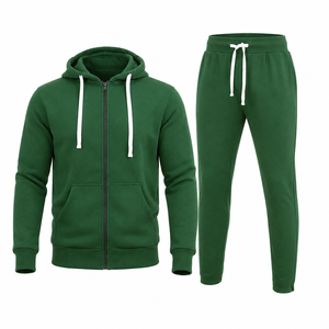Ensemble de survêtement premium vert zippé avec pantalon de jogging en molleton, deux pièces, tenue de sport assortie, streetwear décontracté, personnalisable - Product Image 2