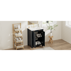 24x18x34 pollici stile Vintage piccolo bagno Combo 2 porte Soft-close con lavello in ceramica - Product Image 5