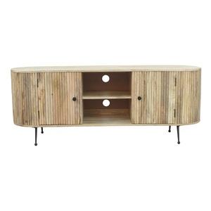 Minimalist Solid Wood TV <b>Unit</b> Modern Living Room Furniture TV Stand with <b>Storage</b> Cabinets <b>Open</b> Shelves Natural Texture - Product Image 1
