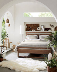 Modern Wooden <b>Platform</b> <b>Bed</b> <b>Frame</b> with Headboard – Minimalist Solid Wood Bedroom Furniture | Pindel Handicraft - Product Image 4
