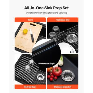 33-Inch Single Bowl Farmhouse <b>Kitchen</b> Sink Workstation Undermount Granite Drop-In with Multiple Accessories <b>for</b> the Home - Product Image 4