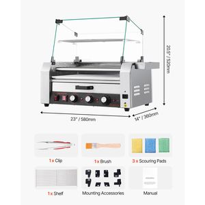 Griglia per Hot Dog in Acciaio Inox con 7 Rulli, 1200W, Macchina da Cucina Commerciale con Copertura Riscaldante per Panini - Product Image 6