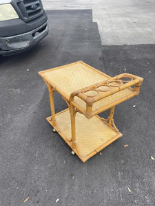 Actual photos from the factory - a two-tiered food serving <b>table</b> <b>with</b> four swivel <b>wheels</b>. - Product Image 3