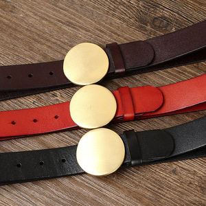 Men's Buckle Buckle 3.3CM Wide Head Layer Cowhide <b>Belt</b> Men's Leather Smooth Round Buckle <b>Belt</b> - Product Image 4