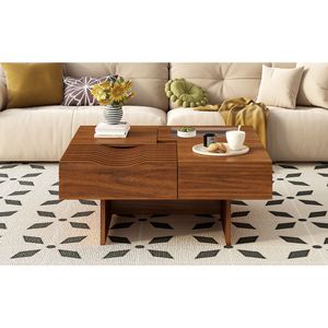 U-Can 33 ''metà del secolo moderno tavolo quadrato in legno con 3 cassetti e vetro temperato gambe in legno massiccio per soggiorno - Product Image 5