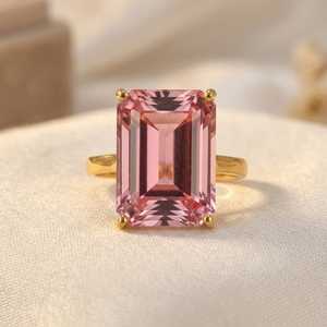 <b>Large</b> Pink Tourmaline <b>Ring</b> Emerald Cut 925 Sterling Silver 14K Gold Plated Statement October Birthstone Gift - Product Image 3