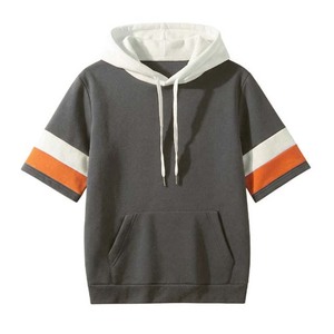 Sudadera con Capucha de Manga Corta para Hombre, Sudadera con Capucha de Bloques de Color con Bolsillo Canguro, Top Informal de Verano - Product Image 6