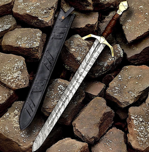 Épée longue en acier inoxydable poli, forgée à la main |   Poignée en bois de rose avec garde en laiton |   Épée de présentation antique viking - Product Image 1