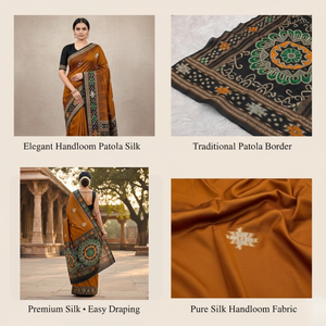 Tissu de sari en soie Patola Orange Pure avec pièce de tissu non cousue pour la blouse |   Vêtements ethniques pour femmes tissés à la main |   Prix de gros en vrac - Product Image 5