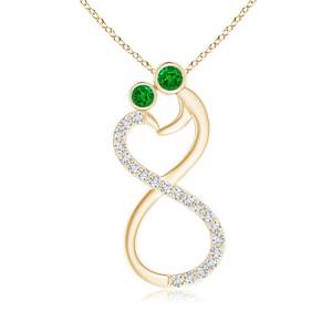 14k Pure <b>Gold</b> Mom & Me Natural Emerald & Diamond Studded Two Stone Infinity <b>Pendant</b> High Quality Designer Fine Jewelry Wholesale - Product Image 1