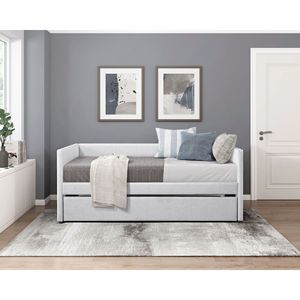 Mobili per la casa moderna 1pc Daybed con girocollo in tessuto grigio tappezzeria in legno con struttura letti categoria di prodotto - Product Image 1