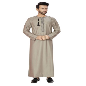<b>Men's</b> Beige Polyester Anti-Pilling Summer <b>Thobe</b> Long Sleeve Floor Length Modest Prayer Wear Middle East Style Hooded Regular Fit - Product Image 1