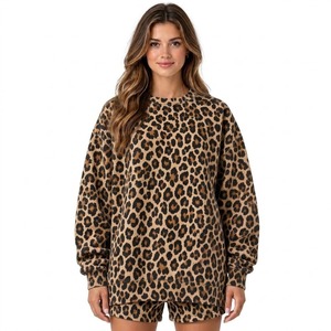 Ensemble de survêtement décontracté pour femme, motif camouflage bleu, sweat-shirt et short, col rond, manches longues, coupe ample, 2 pièces, vêtements de détente - Product Image 4