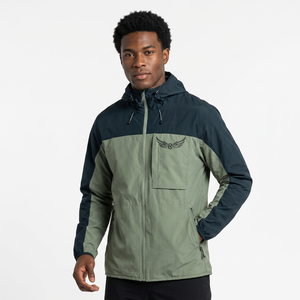 <b>Men's</b> Hooded Waterproof Zipper <b>Jacket</b> Green Navy Color Blocking Embroidered Logo Casual Outdoor Autumn Wear - Product Image 4