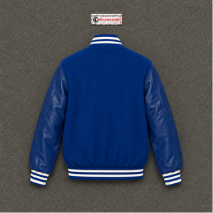 Chaqueta Azul Rey de Alta Calidad con Mangas de Cuero, Estilo Preppy, Cuello Vuelto, Botones, para Otoño, Estilo Urbano Moderno, Azul Rey Suave - Product Image 6