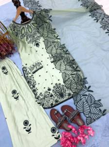 Ensemble de salwar kameez en soie brodée vert élégant pour femmes, vêtements ethniques traditionnels, kurta, dupatta et pantalon - Product Image 5