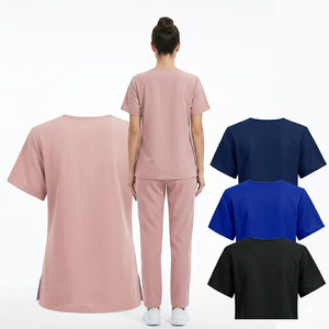 Custom Logo Woven Polyester Spandex Seamless Fusing Chest Pocket V-Neck <b>Scrubs</b> <b>Top</b> Nurse Women Men Unisex Medical Uniform Solid - Product Image 3