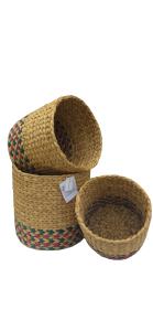 Juego de 3 Cestas Redondas Tejidas a Mano de Jacinto de Agua, Macetas Decorativas Ecológicas y Contenedores de Almacenamiento para el Hogar y la Hostelería - Product Image 4