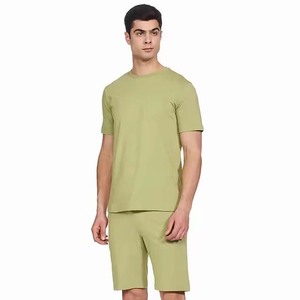 Men's Summer Casual Solid Crew Neck Breathable Polyester/Cotton Heat-Transfer Printed <b>Knitted</b> T-Shirt Shorts <b>Set</b> - Product Image 5