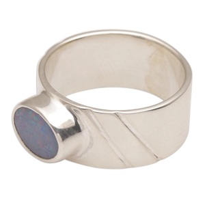 925 Sterling Silver Genuine <b>Blue</b> <b>Opal</b> Open Sky Design Cocktail <b>Ring</b> Unisex Boho Statement Fine Jewelry - Product Image 3