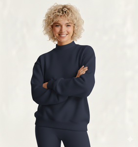 High Quality Custom Women's Soft Solid Color Printed Streetwear Winter Front Fleece <b>Drop</b> Shoulder Baggy Pullover Mockneck Long - Product Image 4