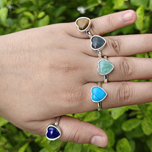 Heart Shape 18k Silver Plated Brass Gemstone <b>Ring</b> <b>Adjustable</b> Women Japanese Fashion Jewelry Luxury Style Bezel Setting <b>Rings</b> - Product Image 3