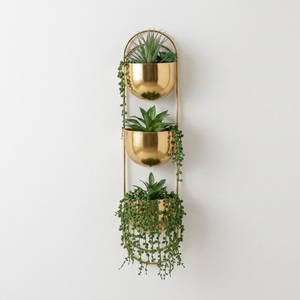 Maceta Colgante de Metal Dorado Exclusiva, Maceta Minimalista de Lujo para Decoración de Paredes Interiores y Hogar, Colgador de Plantas de Hierro - Product Image 2